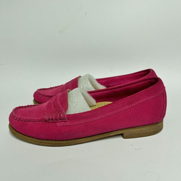 GH Bass Weejuns Suede Leather Fuchsia Pink Penny Loafers - Picture 4 of 7